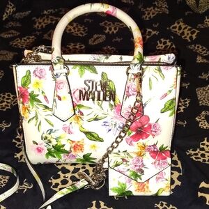 Steve Madden White and Pink Floral Satchel